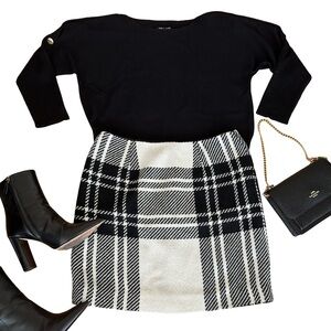 Jones New York Black and White Checkered Mini Skirt
